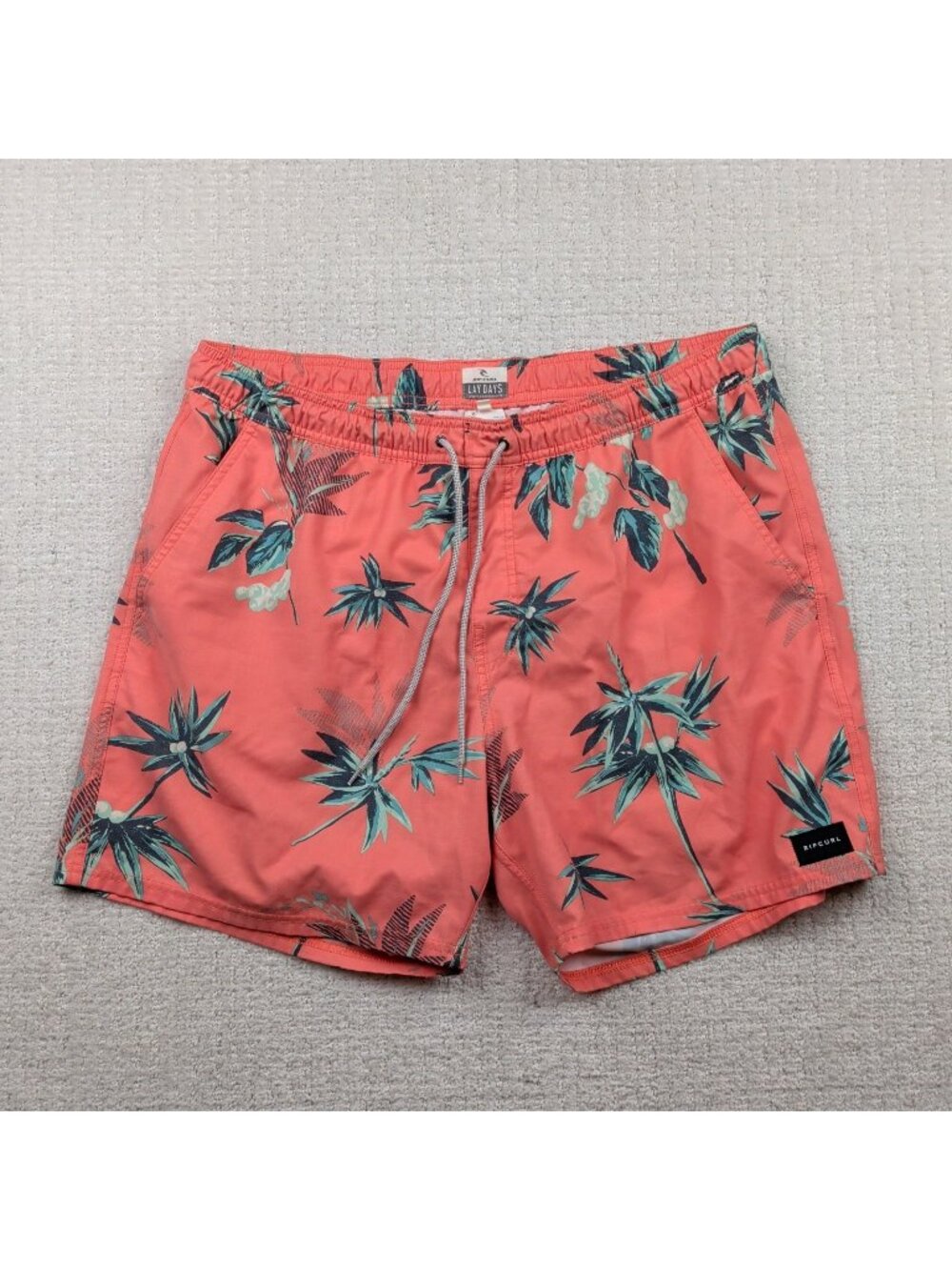 Rip Curl Lay Days Board Shorts Mens XL Pink Tropical Leaf Surf Trunks Beach Day